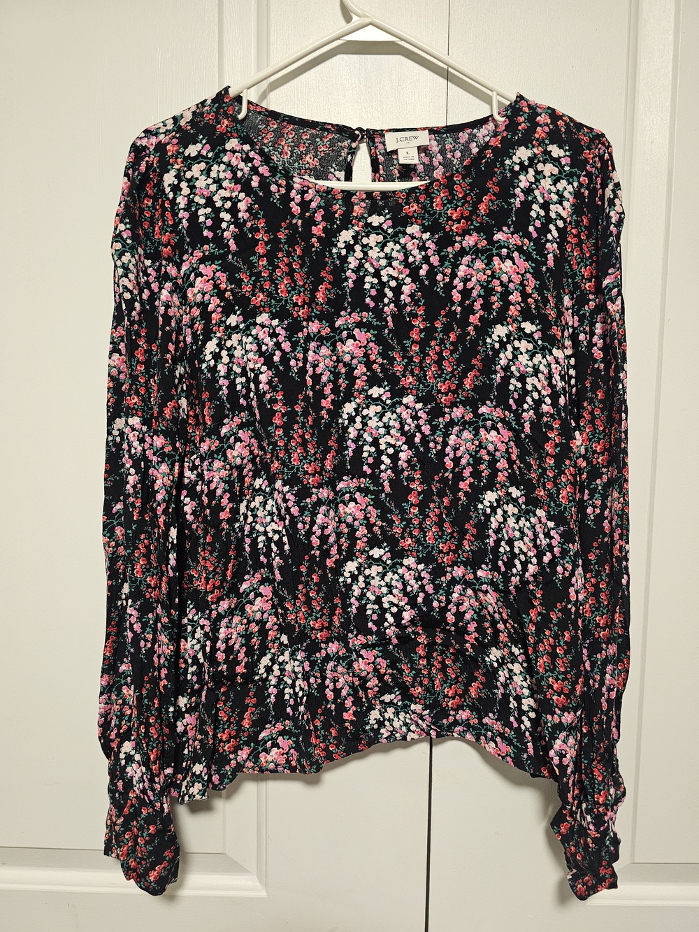 J. Crew Black & Pink Floral Long-Sleeve Blouse